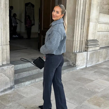 MUJER Kurze Tweed-Jacken für Damen, Herbst-Winter-Kurzmanteljacke, Damen-Reißverschluss-Crop-Jacke für die Halbsaison, Damen, neu in Oberbekleidung.