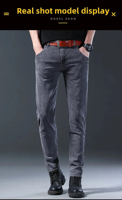 Frühling Herbst Xintang Denim Jeans Herren Slim Fit Casual Trendy Modische Alltagskleidung Blau Gerade Bein Hosen Elastische Taille