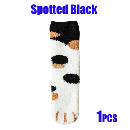 Women Socks Winter Warm Fluffy Socks Cute Animal Claw Cat Paw Footprint Fuzzy Socks Thicken Coral Fleece Home Floor Sleep Socks