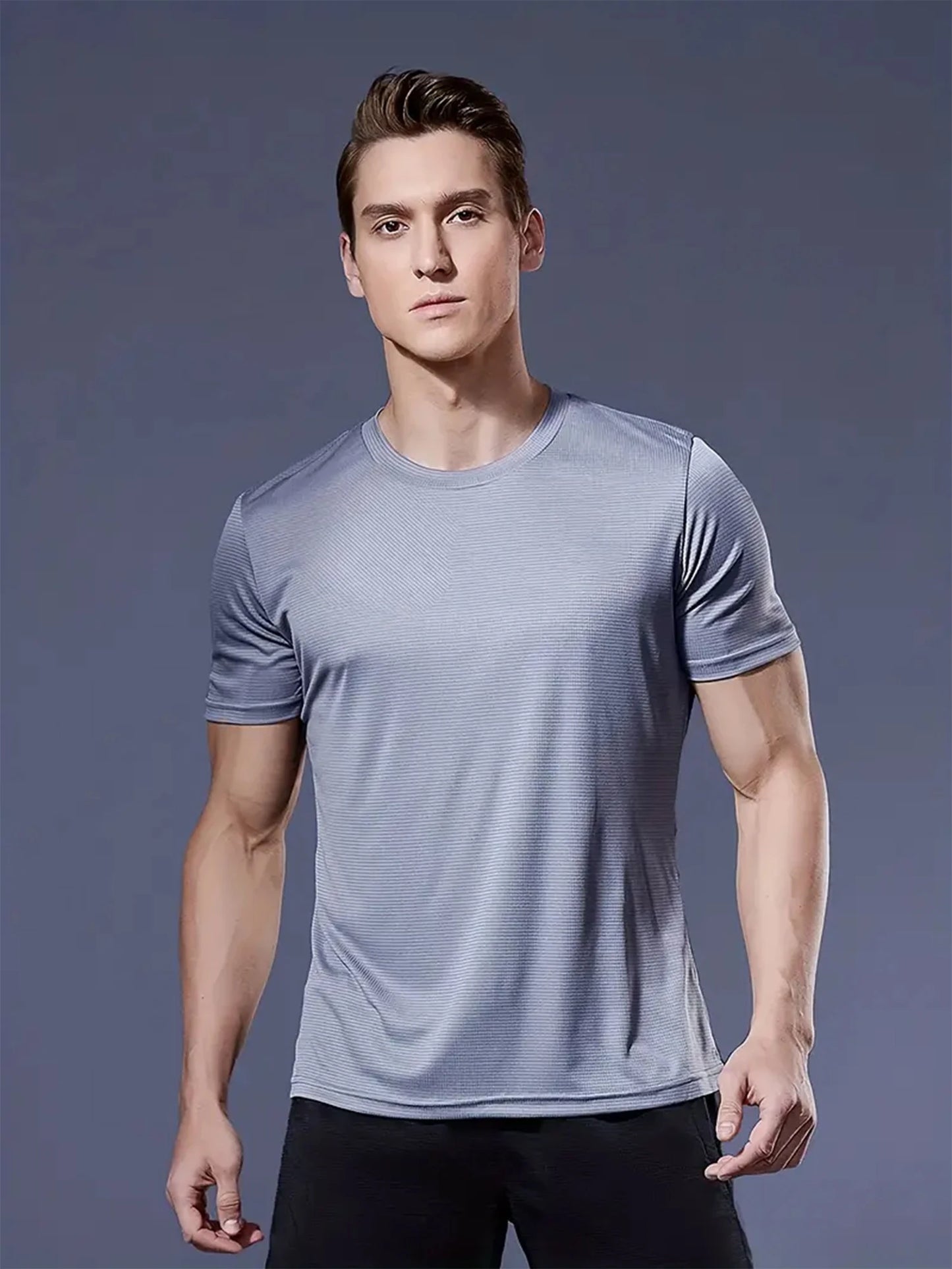 Round Neck T-Shirt 4-Color Black and White Gray Navy Ultra-Light Men's Quick-Drying Breathable Sweat-Absorbent Shirt Suitable Fo.