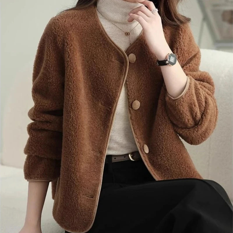 Koreanischer Stil, Fleece-Damenjacken, kurzer Damenmantel, hohe Qualität, 2025, Trend, jugendlich, neu in Oberbekleidung, Vintage-Mode, günstig.