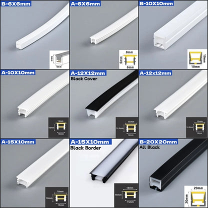 1M-10M Rimless LED Neon Rope Lamp Silicone Tube Diffuser Channel For WS2811 WS2812B Recessed Outdoor Ribbon Flexible Strip Light.