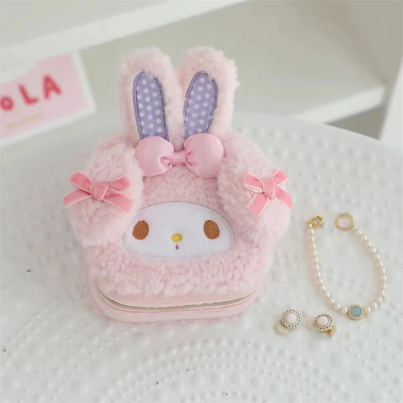 Cute My Melody Sweet Piano Cosmetic Bag Lovely Pink Drawstring Bag Kawaii Jewel Case Japanese Style Plush Bag Gifts Girl.