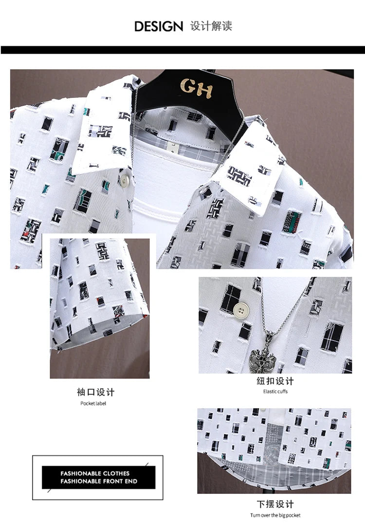 Men Summer 2 Pieces Set Tracksuit Men's Shirt Shorts Harajuku Streetwear Oversized Men Sets Short Outfits Suits.