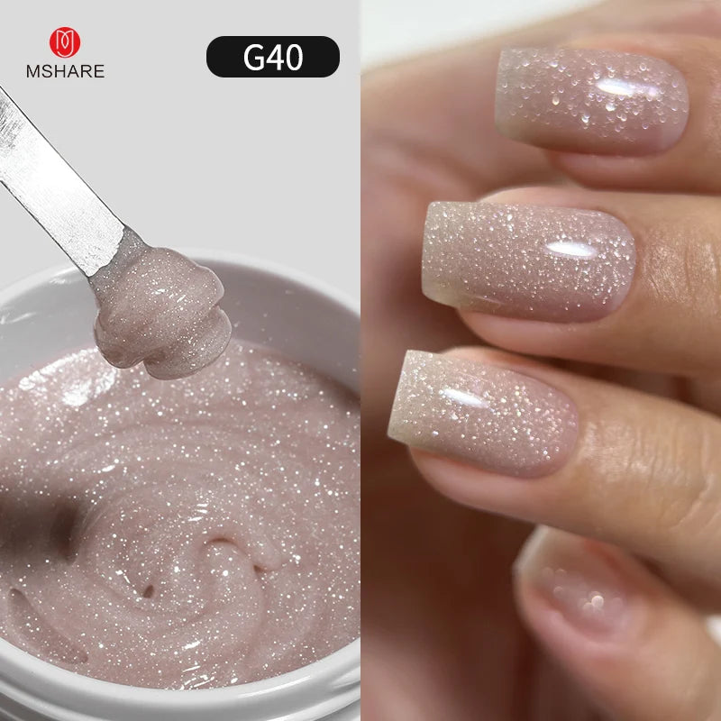 MSHARE 50g/250g Shimmer Pink White Acrylic Gel TPO Free Glitter Shiny Extension Acryl Hard Gel Nails Sculpting Construction