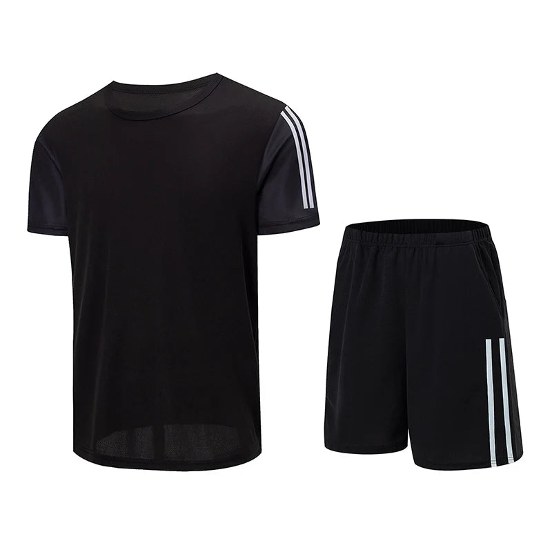 2pcs Summer Men's Quick drying Sports Suit Loose And Comfortable Round Neck Short Sleeved T-shirt Versatile Running Pocket Short.