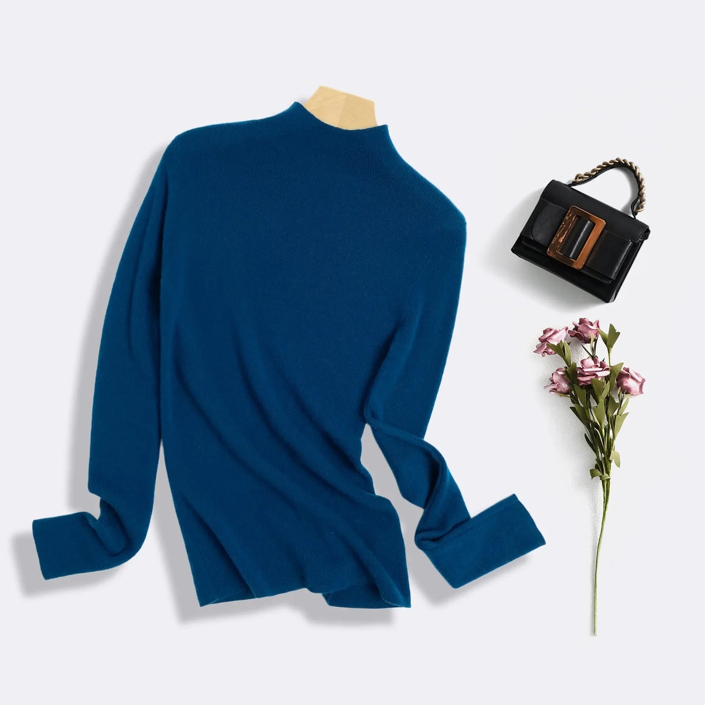 100% Ultra-fine Merino Wool Sweater Autumn and Winter Loose and Simple Semi-turtleneck Wool Bottoming Shirt Multi-color Sweater