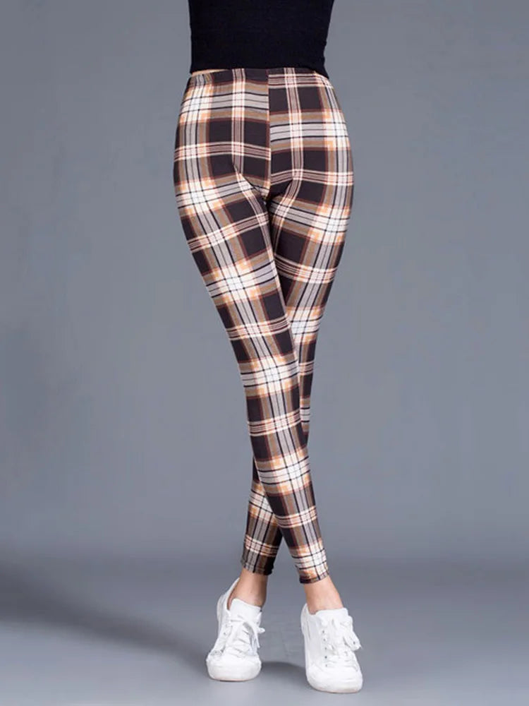 CUHAKCI Weibliche Fitness Leggings Frauen Drucken Plaid Leggings Dame Sexy Dünne Bleistift Hosen Push-Up Elastische Taille Hose.