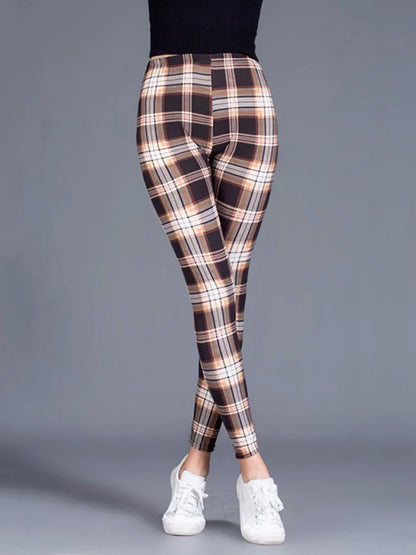 CUHAKCI Weibliche Fitness Leggings Frauen Drucken Plaid Leggings Dame Sexy Dünne Bleistift Hosen Push-Up Elastische Taille Hose.