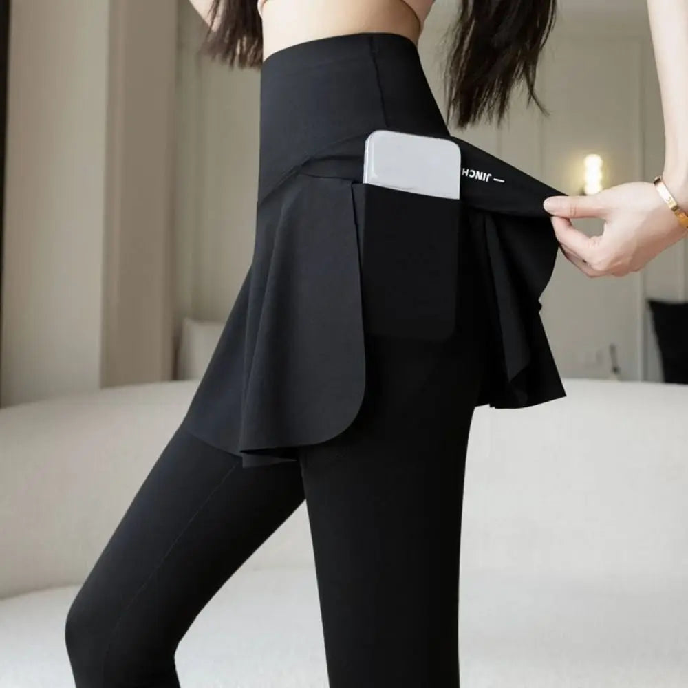 Pants Skirt Combined Side Pocket Fitness Legging with Pocket Skinny Elastic Leggings Thickened Solid Sports Yoga Pants Outdoor.