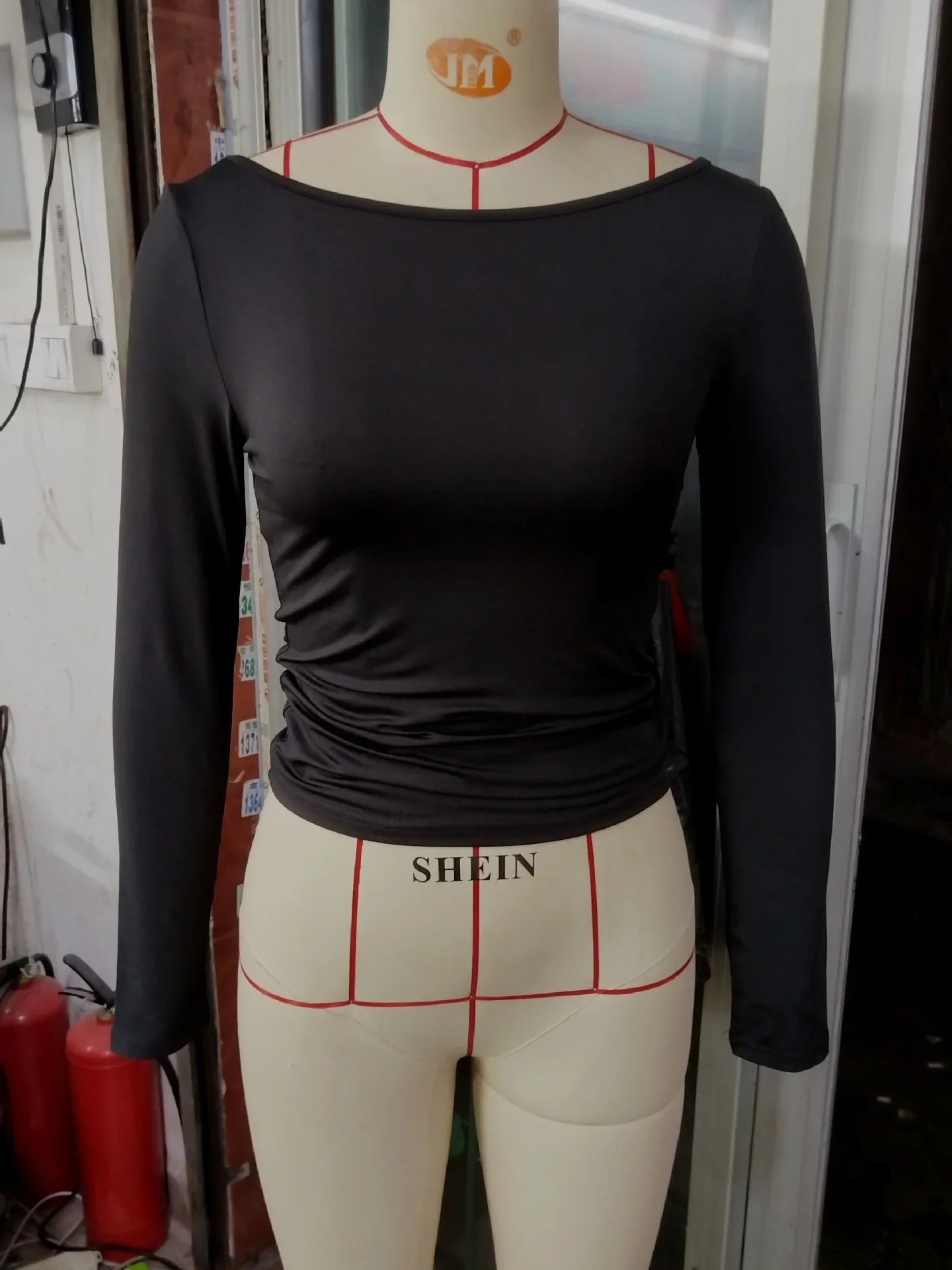 Summer Spring Slim-fitting Women's Clothing New One-neck Long-sleeved T-shirt Blouse Top Skinny Solid Color Tee.