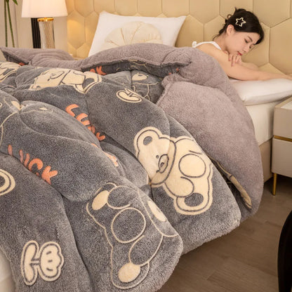 Winter Bedding Thick Quilt Blanket Thickened Warm Flannel Fleece Comforter for Cold Nights Set Bed Duvets Quilts the Blankets.