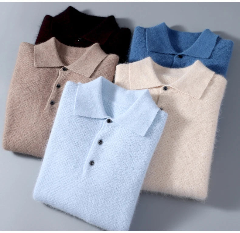 Men's 100% Mink Cashmere Large Size Sweaters Autumn Winter Solid POLO-neck Casual Knit Pullovers Men Long Sleeve Warm Jumper to.