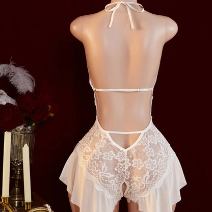 Sexy Lingerie Black Erotic Transparent Lace Underwear Open Crotch Porn Deep V Dress Clothing Sex Babydoll Bodysuit Nightdress.