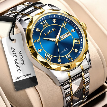 LIGE New Gold Watch Women Watches Ladies Creative Steel Women's Bracelet Watches Female Waterproof Clock Relogio Feminino+BOX.