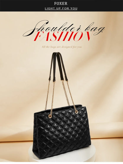 FOXER Women Fashion Quilted Shoulder Bag Female Classic Underarm Bag Vintage Lady Simple Tote Bags Chrismas Gift.
