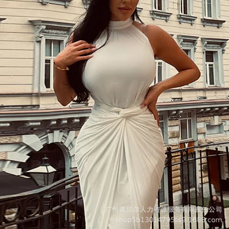 Modisches Damenkleid 2023, neue weiße, ärmellose, enge Kleider mit Taillengurt für Damen.