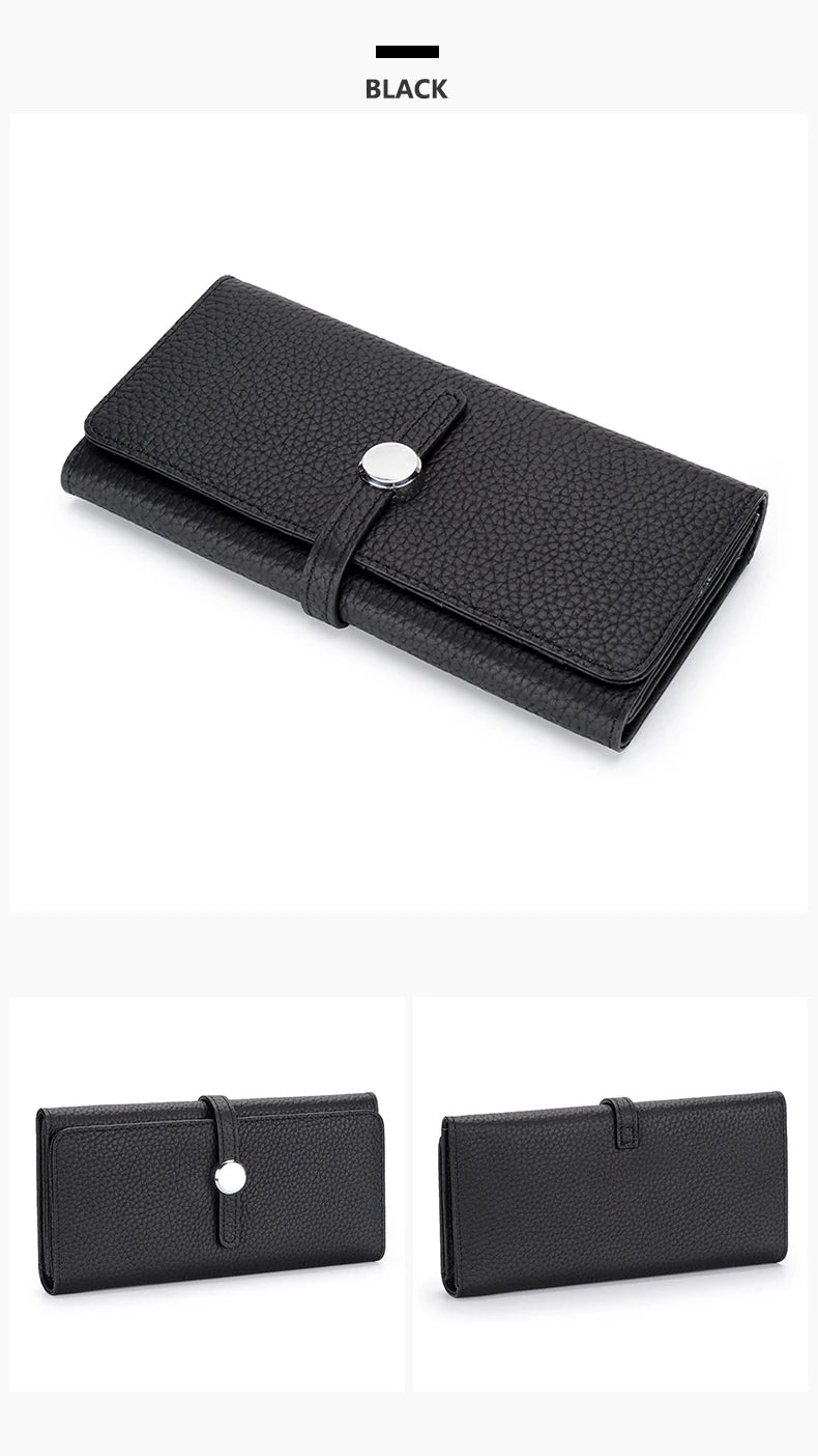 Genuine Leather Wallet Women Long Clutch Fashion Luxury Brand Ladies Purses Card Holder Zipper Coin Pocket High Quality Billfold.