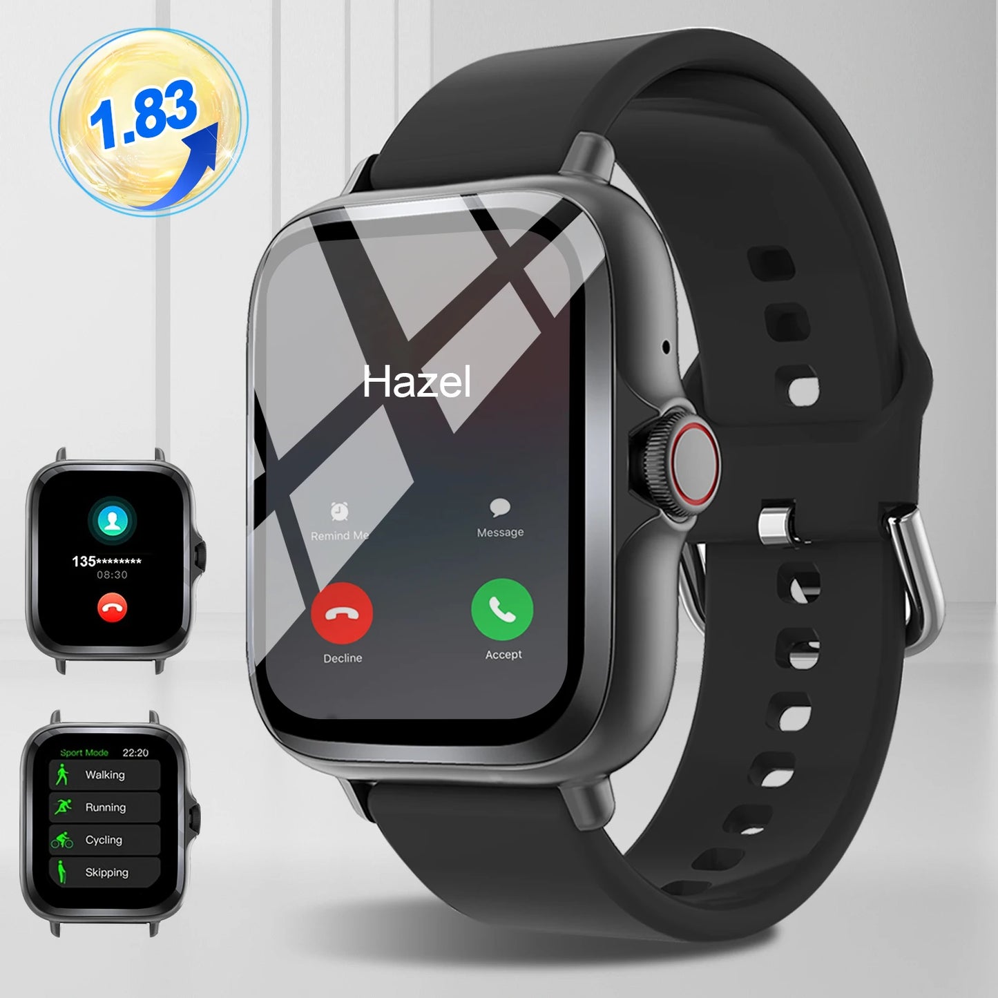 Smart watch with full touch screen, call, message reminder, music control and other functions, compatible with iPhone/android mo.