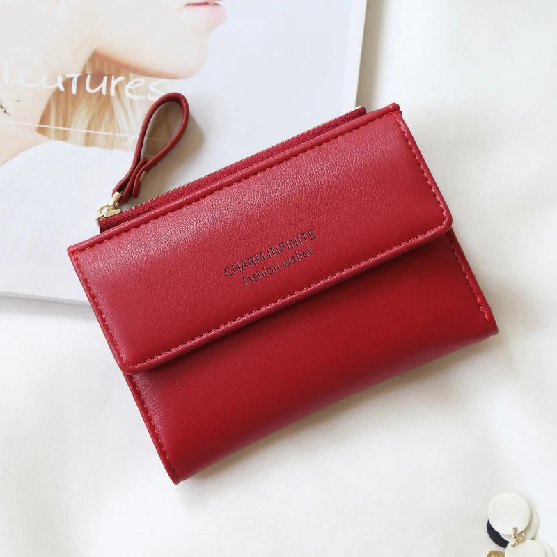 RFID Anti-Theft Short Card Bag for Women, Brush, PU, Solid Color, Zipper Buckle, Multi-functional Fashion, Small Purse.