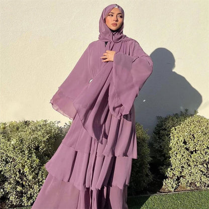 Summer Modest Kaftan Hijab Dresses For Women Kids Open Chiffon Khimar Kimono Abaya Dubai Luxury Muslim Sets Islam Kebaya Damen.