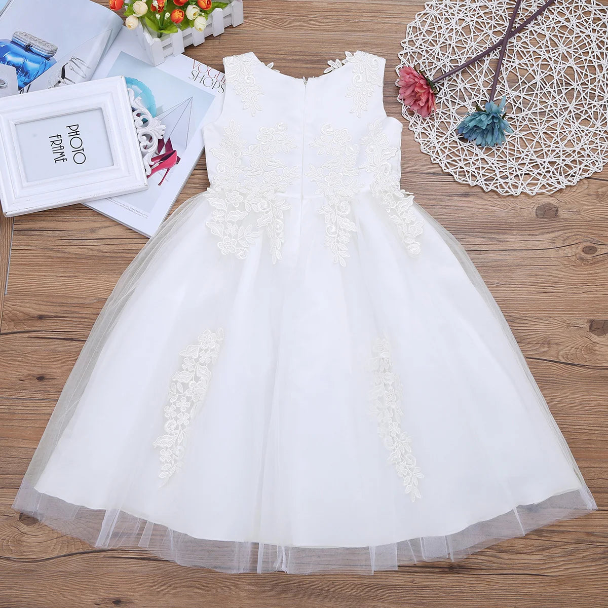 Blumenmädchenkleid mit floraler Spitze für Kinder, bestickt, für Hochzeit, Festzug, Brautjungfernkleid, ärmellos, Taufe, Kommunion, Ballkleid.