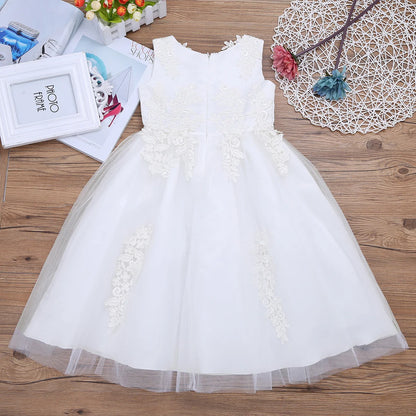 Blumenmädchenkleid mit floraler Spitze für Kinder, bestickt, für Hochzeit, Festzug, Brautjungfernkleid, ärmellos, Taufe, Kommunion, Ballkleid.