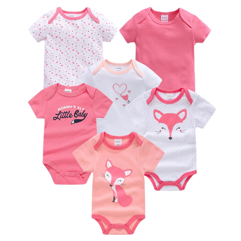Kavkas 3-teiliger Baby-Body für Jungen und Mädchen, 0–12 Monate, kurzärmelig, Sommer-Baumwollkleidung, Cartoon-Druck, Säuglingskleidung