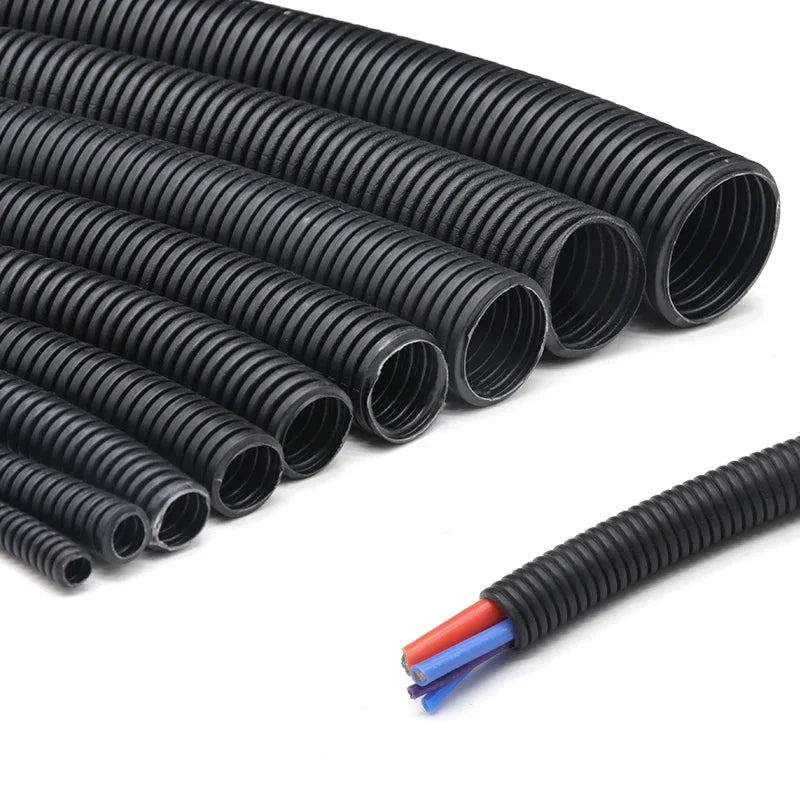 1/5/10M Black Wire Conduit Convoluted Tubing Wire Threading Plastic Sleeve Flexible Split Loom Wire Cover Cable Wrap Protector.