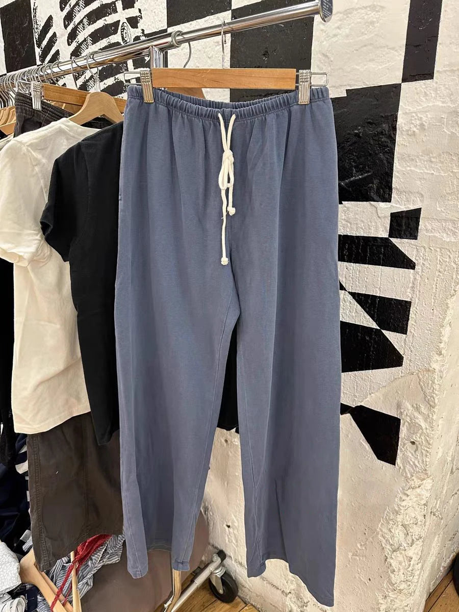 Solid Drawstring Straight Sweatpants Women Autumn High Waist Soft Cotton Trousers Casual Vintage Streetwear Sport Long Pant Y2k.