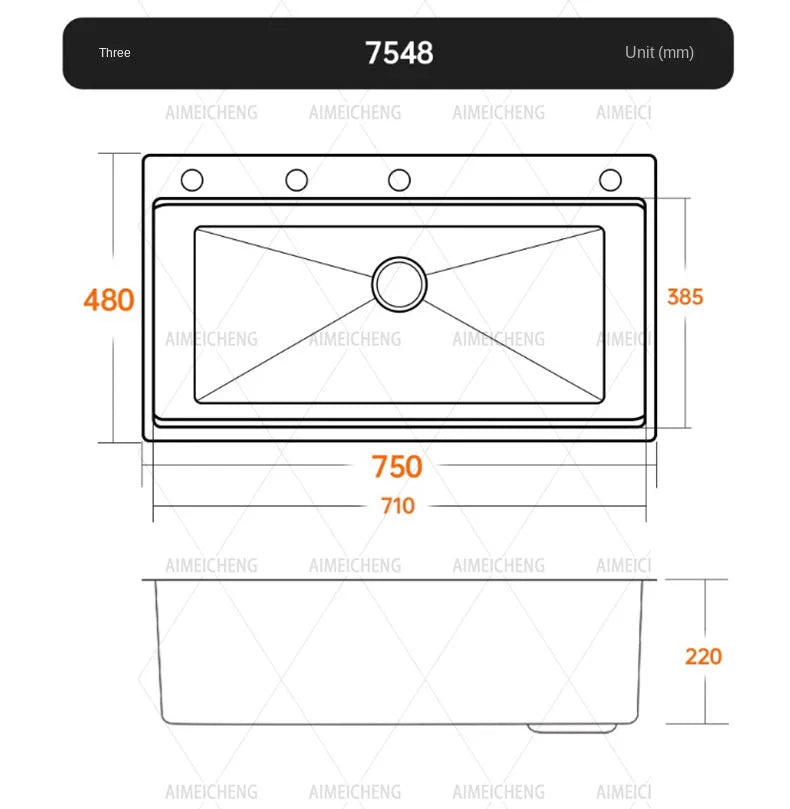 Original-Finish, spülmaschinenkompatibles SUS304-Edelstahl-Küchenspüle mit großer Einzelschüssel und Unterbau