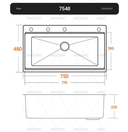 Original-Finish, spülmaschinenkompatibles SUS304-Edelstahl-Küchenspüle mit großer Einzelschüssel und Unterbau