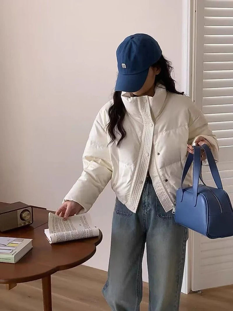 Winter Warme Dicke Parkas Frauen Neue Mode Lose Ernte Jacke Weibliche Schwarz Baumwolle Gepolsterte PU Leder Elegante Zipper Mantel Y2K Tops.