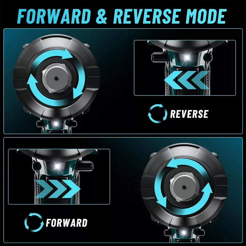 Seesii 1600NM Akku-Schlagschrauber-Set, bürstenloser elektrischer Schraubenschlüssel, 3/4 Zoll Schlagpistole mit 3/4 Zoll bis 1/2 Zoll Adapter, LKW-Auto-Reparaturwerkzeuge