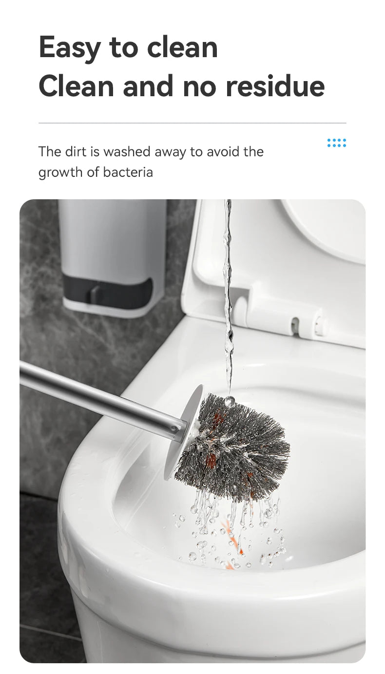 WORTHBUY Wandmontierte Toilettenbürste aus Kunststoff mit langem Griff und Halter, stanzfreie WC-Toilettenreinigungsbürste, Badezimmerzubehör