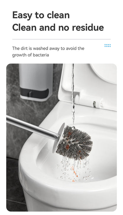 WORTHBUY Wandmontierte Toilettenbürste aus Kunststoff mit langem Griff und Halter, stanzfreie WC-Toilettenreinigungsbürste, Badezimmerzubehör
