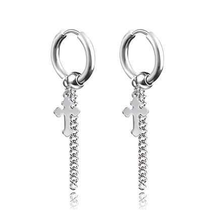 New Punk Stainless Steel Chain Hoop Earrings For Women Men 2023 Trendy Goth Pop Hip Hop Pendants Ear Jewelry Accessories Earring