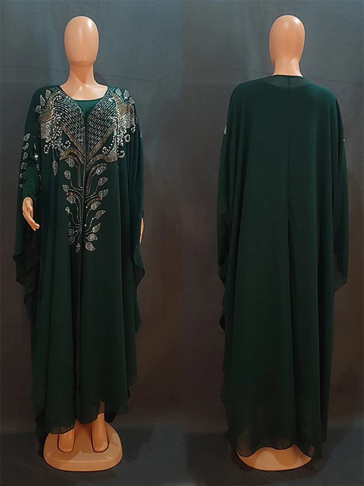 Chiffon Boubou Muslim Fashion Abaya 2-teiliges Set Dubai Türkei Maxikleid Musulman Ensembles Kaftan Marocain Islamische Kleidung.