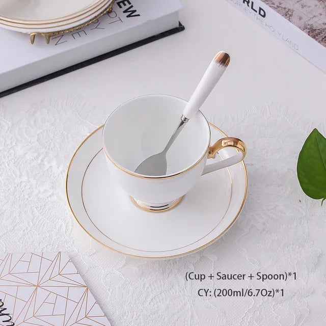China Coffee Set White Gold Porcelain Tea Advanced Pot Cup Ceramic Mug Sugar Bowl Creamer Teapot Milk Jug Teaset
