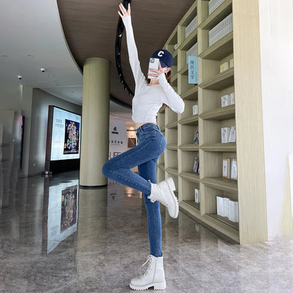 Y2k Women's Jeans Elastic Slim Fashion Pencil Pants Streetwear Jean Female Clothing Vintage Skinny Jeans Stretch Denim Trousers.