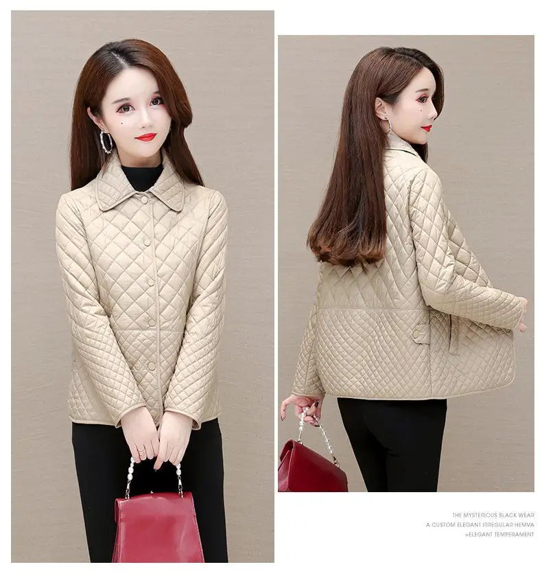 Herbst Winter Frauen Midi Plaid Stepp Mäntel Mode Weibliche Koreanische Kleidung Neue Feste Beiläufige Verdicken Warme Langarm Jacken