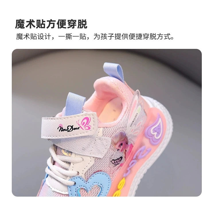Disney Children Led Shoes Kids Girls Sneakers Frozen Elsa Princess Lighting Shoes Pink Purple Casual Sports Shoes Size 21-31.
