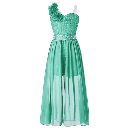 Elegantes Partykleid für Mädchen, Hochzeit, Geburtstag, Abschlussball, Bühne, Festzug, glänzende Pailletten, Perlenapplikation, Spitze, Chiffon, Overall-Kleider