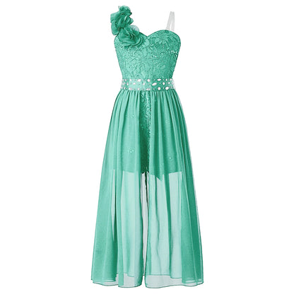 Elegantes Partykleid für Mädchen, Hochzeit, Geburtstag, Abschlussball, Bühne, Festzug, glänzende Pailletten, Perlenapplikation, Spitze, Chiffon, Overall-Kleider