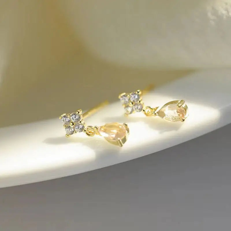 Korean Cute Ear Piercing Water Drop Earrings for Women Crystal Short Tassel Hypoallergenic Female Earrings Party Jewelry Brincos