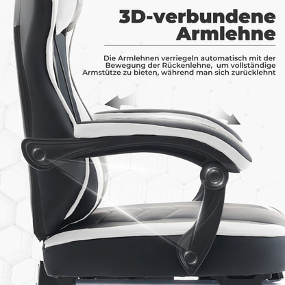 WOTSTA Gaming-Stuhl mit Fußstütze, Gamer-Stühle, ergonomisch, mit Lendenkissen, Kopfstützenstuhl, höhenverstellbarer Computerstuhl