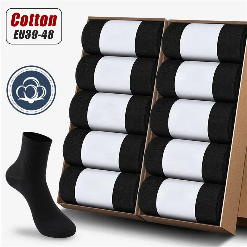 20Pcs/Lot Men's Pure Cotton Socks Plus Size Solid Color Casual Office Business Long Socks Breathable Soft Men's Socks EU39-48.