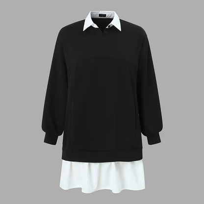 Plus Größe 5XL VONDA Frauen Hoodies Sweatshirts Mode Patchwork Kausalen Revers Kragen Gefälschte Zwei Stück Sweatshirts Lose Lange Jumper.