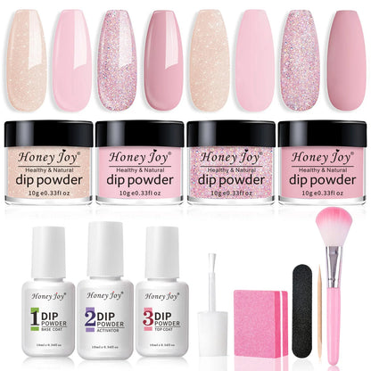 Dip Nails Powder Kit Acrylic Dipping Powder Set with Base Top Coat Activator for French Nail Art Manicure Salon DIY Gift No UV.