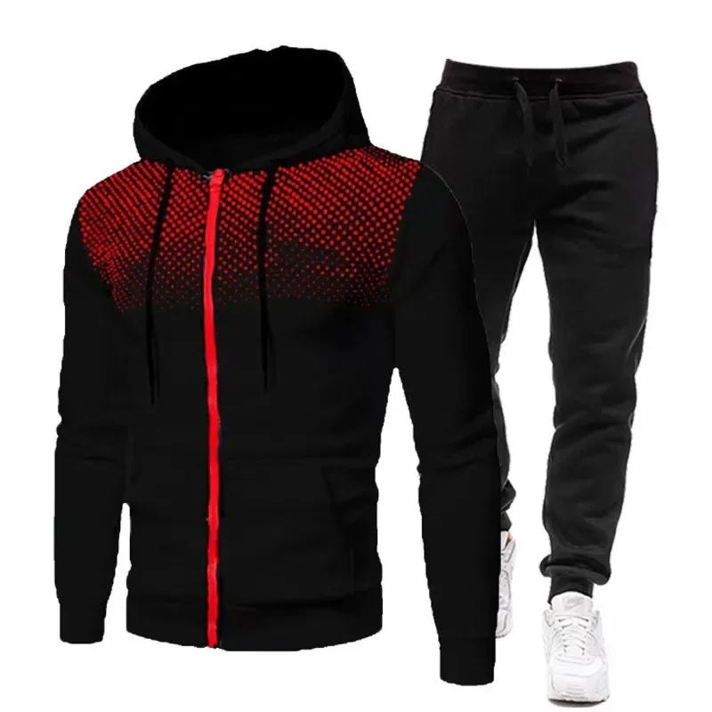 Mode Druck Trainingsanzug für Männer Zipper Mit Kapuze Sweatshirt und Jogginghose Zwei Stücke Anzüge Männlich Casual Fitness Jogging Sport Sets.